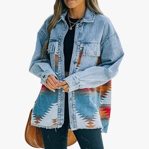 Women’s Denim Jacket with Aztec Design Size Small